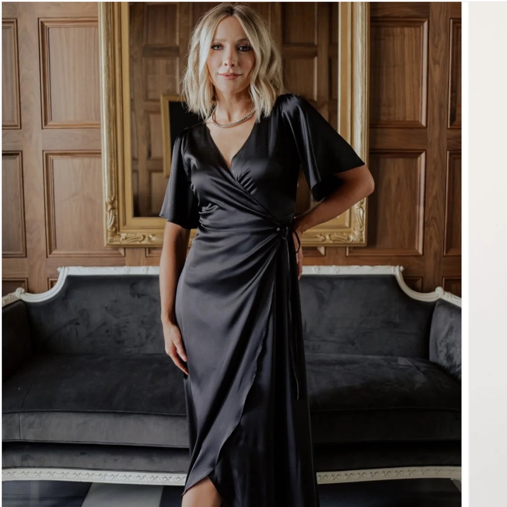 Baltic Born Vara Satin Black Maxi Wrap Dress